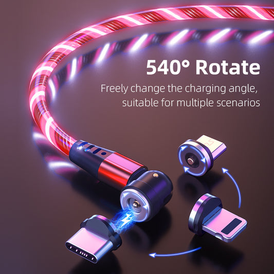Rotate Luminous Magnetic Cable 3A Fast Charging  Micro USB Type C & IPhone