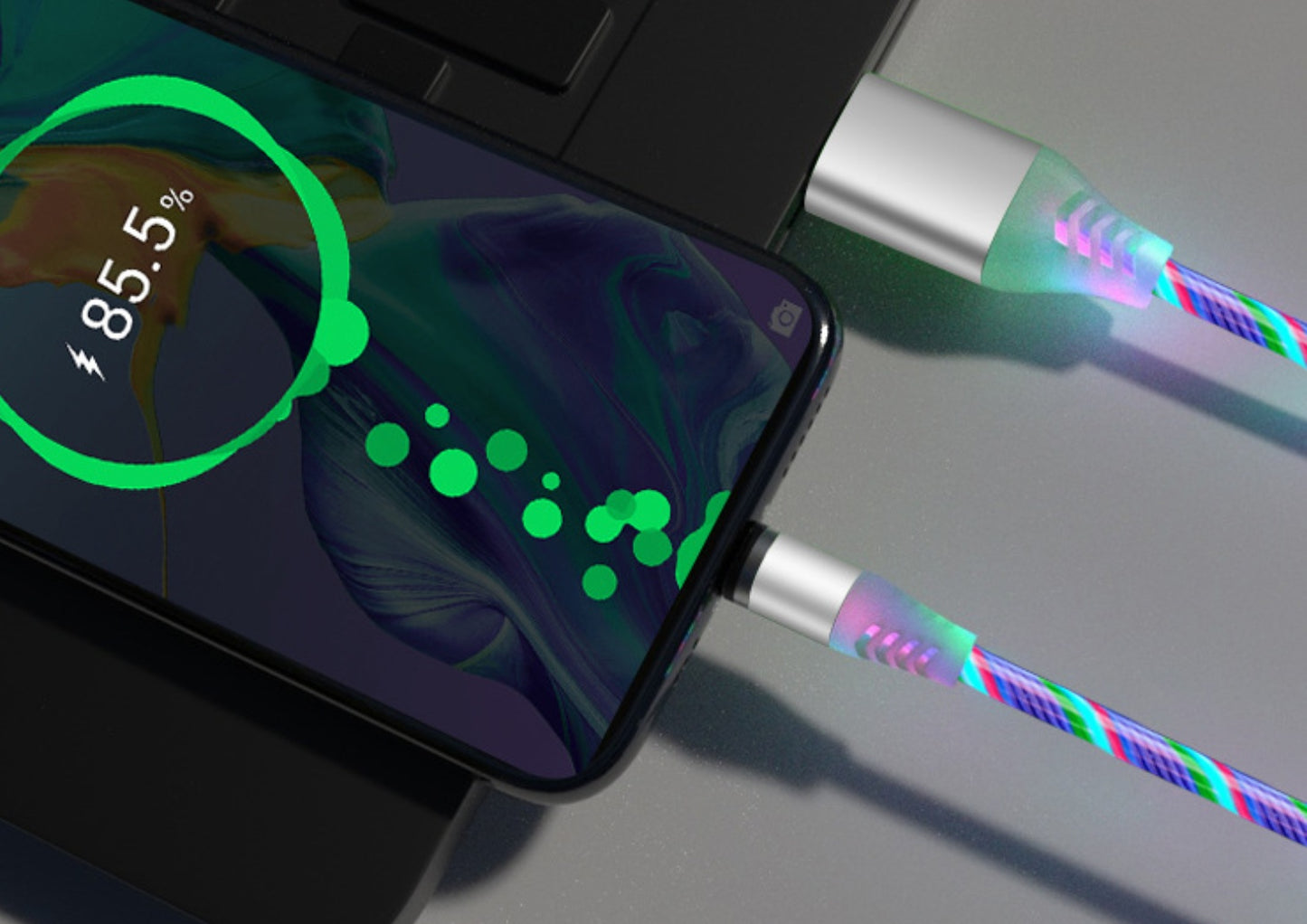 Flowing Light Magnetic Streamer Data Line Cable for Iphone / Android