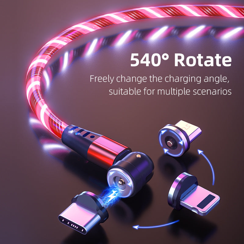 Rotate Luminous Magnetic Cable 3A Fast Charging  Micro USB Type C & IPhone