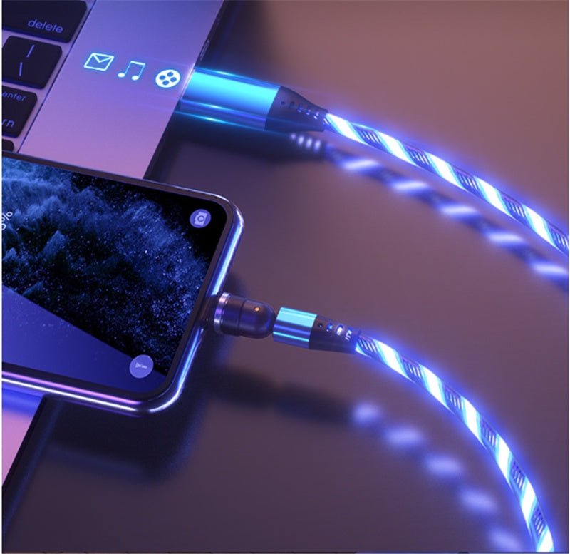 Rotate Luminous Magnetic Cable 3A Fast Charging  Micro USB Type C & IPhone