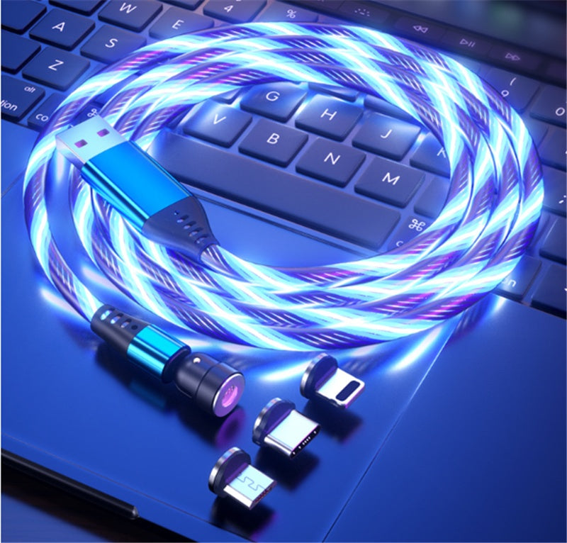 Rotate Luminous Magnetic Cable 3A Fast Charging  Micro USB Type C & IPhone