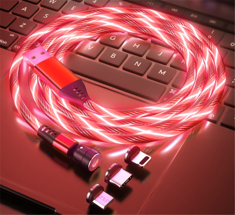 Rotate Luminous Magnetic Cable 3A Fast Charging  Micro USB Type C & IPhone