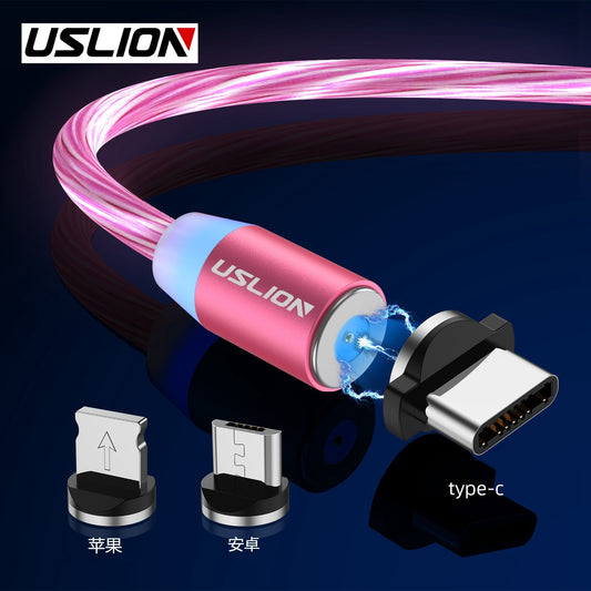 1M LED Magnetic USB Phone Cable Micro Type C Charger Fast Charging Magnet Charge Cord