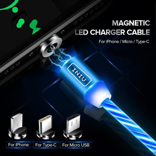 1M LED Magnetic USB Phone Cable Micro Type C Charger Fast Charging Magnet Charge Cord