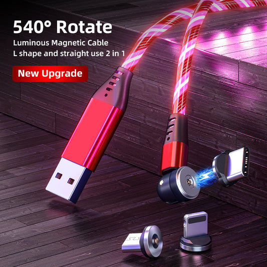 Rotate Luminous Magnetic Cable 3A Fast Charging  Micro USB Type C & IPhone