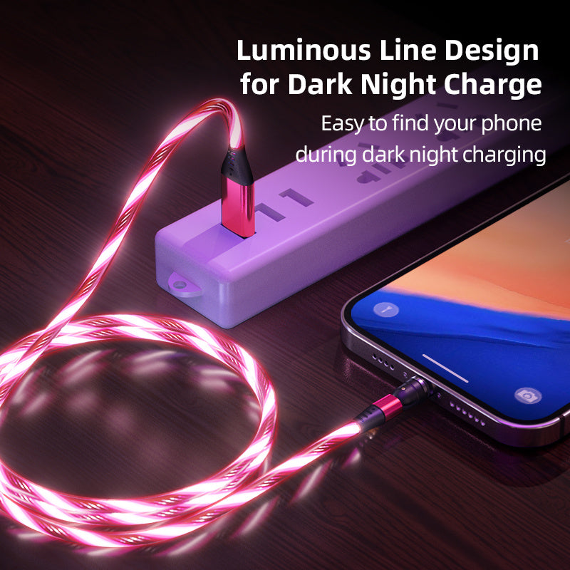 Rotate Luminous Magnetic Cable 3A Fast Charging  Micro USB Type C & IPhone